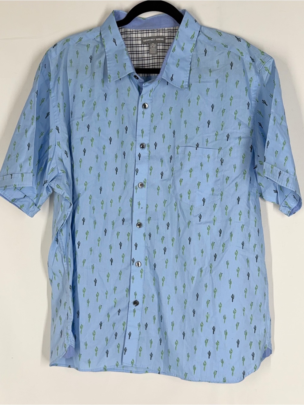 Geoffrey Beene Light Blue Short-Sleeve Cactus Button-Up Shirt